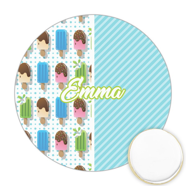 Custom Popsicles and Polka Dots Printed Cookie Topper - Round (Personalized)