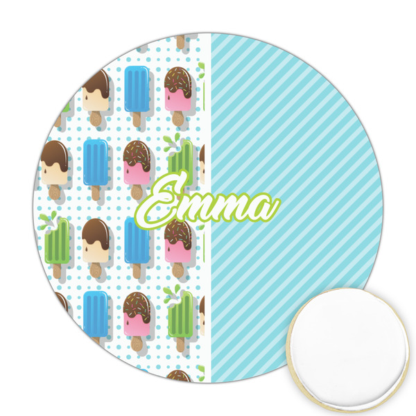 Custom Popsicles and Polka Dots Printed Cookie Topper - Round (Personalized)