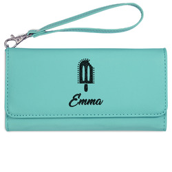 Popsicles and Polka Dots Ladies Leatherette Wallet - Laser Engraved- Teal (Personalized)