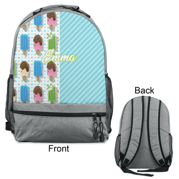 Popsicles and Polka Dots Large Backpack - Gray - Front & Back View