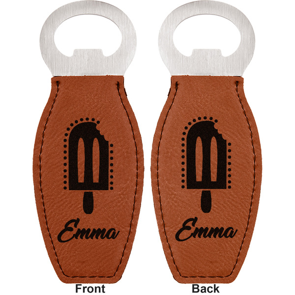 Popsicles and Polka Dots Leather Bar Bottle Opener - Front and Back