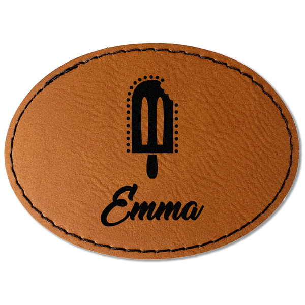 Custom Popsicles and Polka Dots Faux Leather Iron On Patch - Oval (Personalized)
