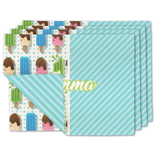 Custom Popsicles and Polka Dots Double-Sided Linen Placemat - Set of 4 w/ Name or Text