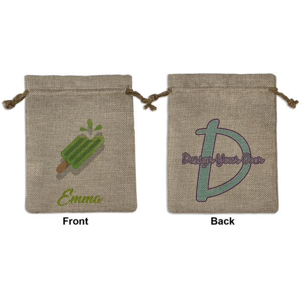 Custom Popsicles and Polka Dots Medium Burlap Gift Bag - Front & Back (Personalized)