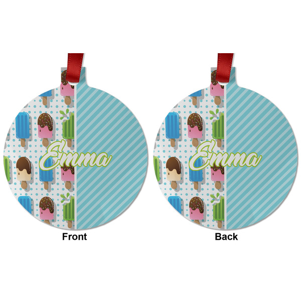 Popsicles and Polka Dots Metal Ball Ornament - Front and Back
