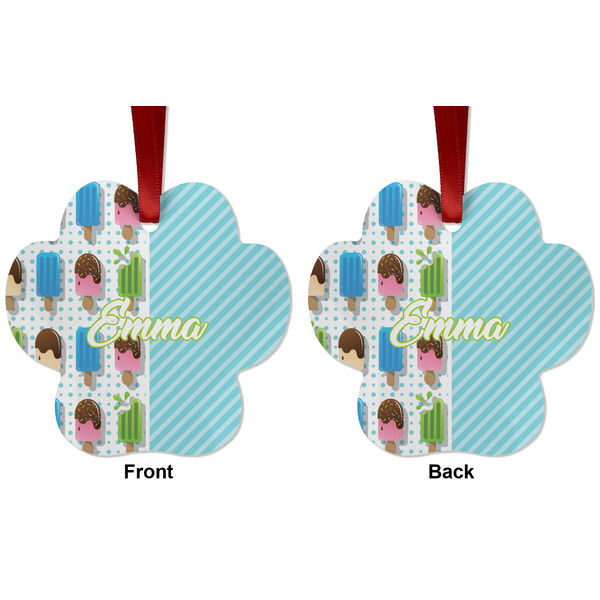 Popsicles and Polka Dots Metal Paw Ornament - Front and Back