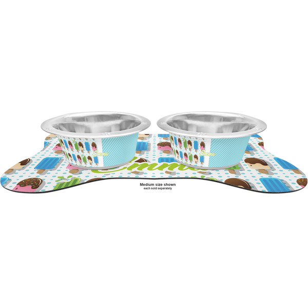 Popsicles and Polka Dots Metal Pet Bowls - On Dog Bone Shaped Mat
