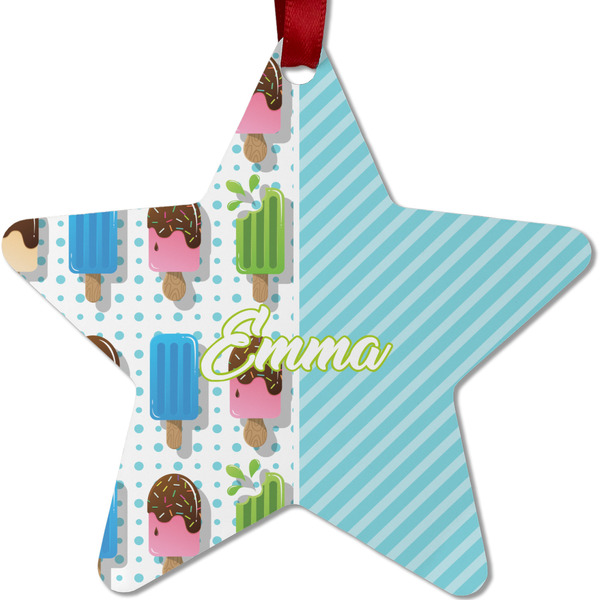 Custom Popsicles and Polka Dots Metal Star Ornament - Double Sided w/ Name or Text