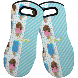 Popsicles and Polka Dots Neoprene Oven Mitts - Set of 2 w/ Name or Text