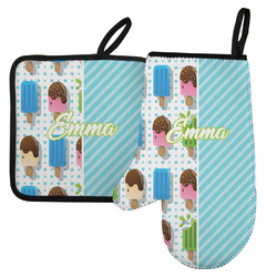 Popsicles and Polka Dots Left Oven Mitt & Pot Holder Set w/ Name or Text