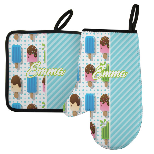 Custom Popsicles and Polka Dots Left Oven Mitt & Pot Holder Set w/ Name or Text