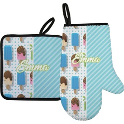 Popsicles and Polka Dots Oven Mitt & Pot Holder Set w/ Name or Text