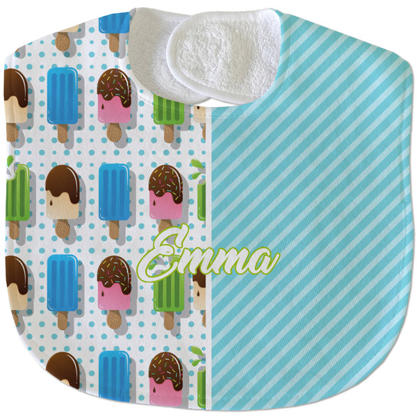 Custom Popsicles and Polka Dots Velour Baby Bib w/ Name or Text