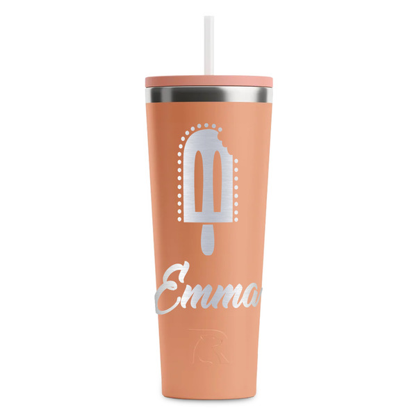 Custom Popsicles and Polka Dots RTIC Everyday Tumbler with Straw - 28oz - Peach - Single-Sided (Personalized)