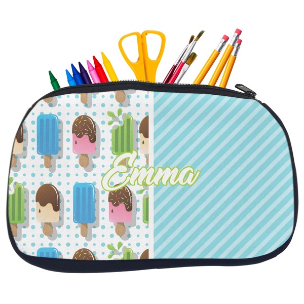 Custom Popsicles and Polka Dots Neoprene Pencil Case - Medium w/ Name or Text