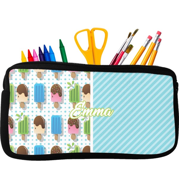 Custom Popsicles and Polka Dots Neoprene Pencil Case - Small w/ Name or Text