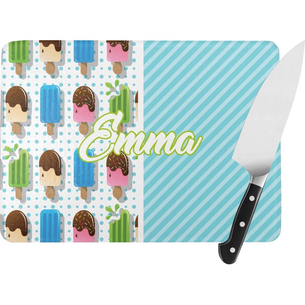 Custom Popsicles and Polka Dots Rectangular Glass Cutting Board (Personalized)
