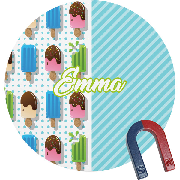 Custom Popsicles and Polka Dots Round Fridge Magnet (Personalized)