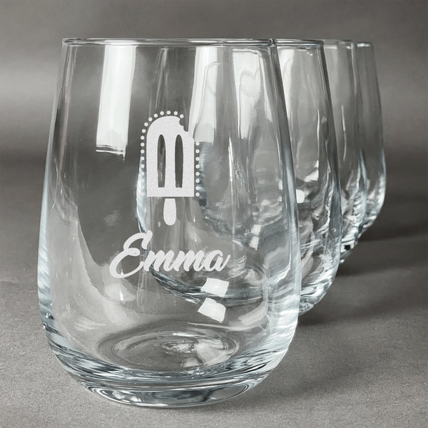 Custom Popsicles and Polka Dots Stemless Wine Glasses (Set of 4) (Personalized)