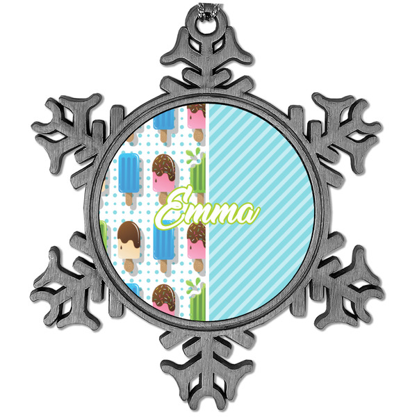 Custom Popsicles and Polka Dots Vintage Snowflake Ornament (Personalized)