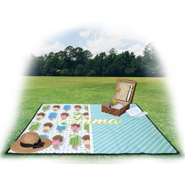 Popsicles and Polka Dots Picnic Blanket - with Basket Hat and Book - in Use