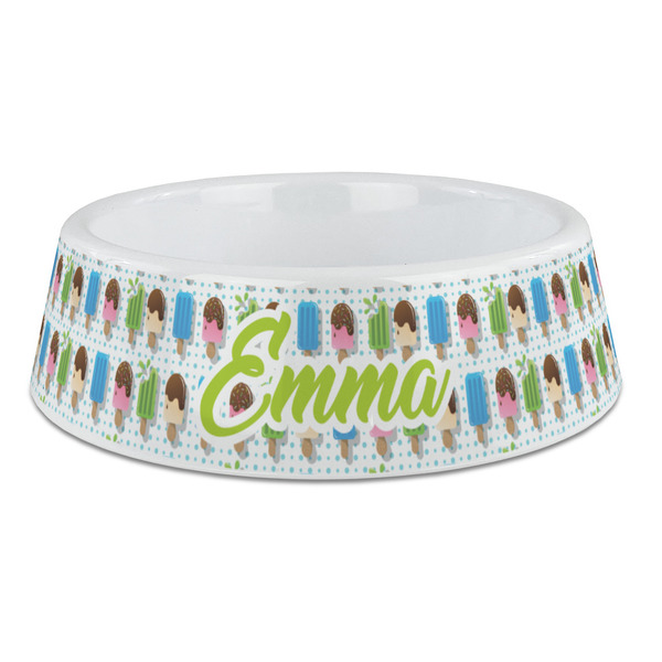 Custom Popsicles and Polka Dots Plastic Dog Bowl - Large (Personalized)