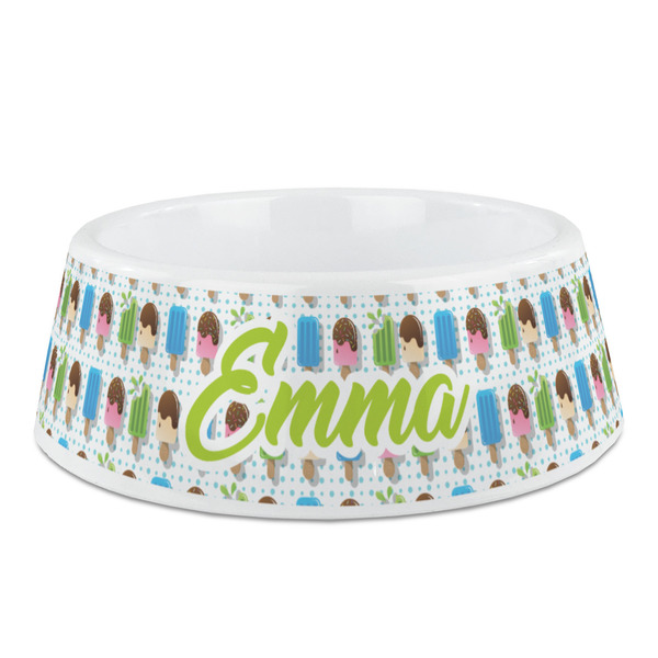 Custom Popsicles and Polka Dots Plastic Dog Bowl (Personalized)