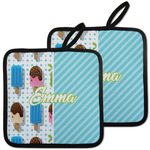 Popsicles and Polka Dots Pot Holders - Set of 2 w/ Name or Text