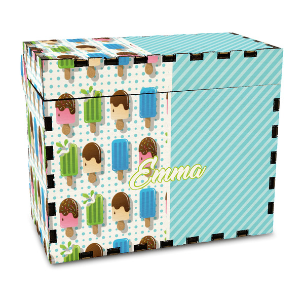 Custom Popsicles and Polka Dots Wood Recipe Box - Full Color Print (Personalized)