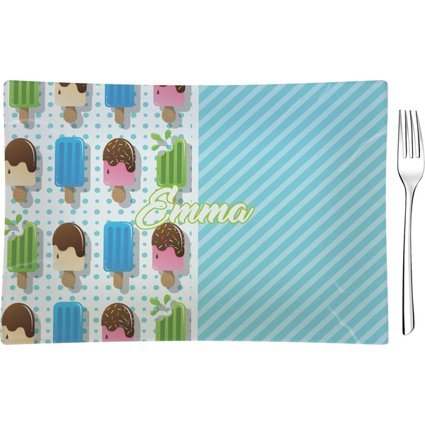 Custom Popsicles and Polka Dots Glass Rectangular Appetizer / Dessert Plate (Personalized)