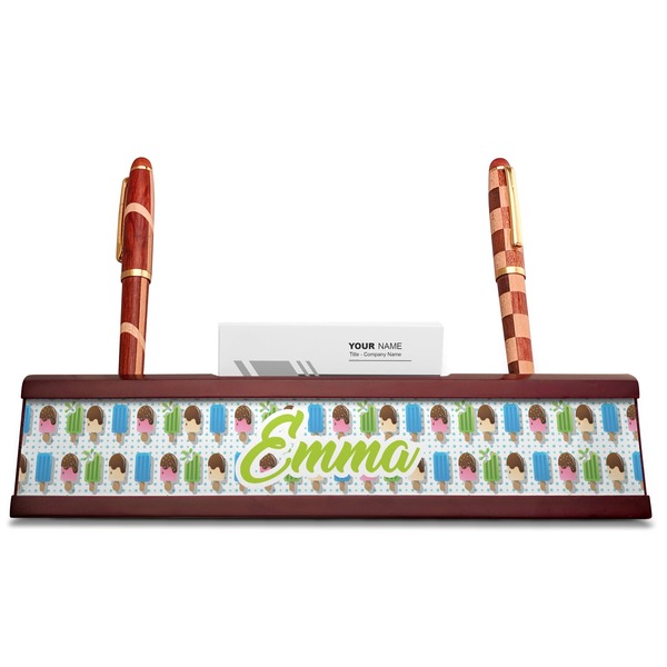 Popsicles and Polka Dots Red Mahogany Nameplates with Business Card Holder - Straight