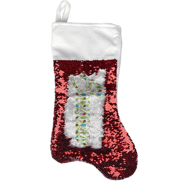 Custom Popsicles and Polka Dots Reversible Sequin Stocking - Red (Personalized)