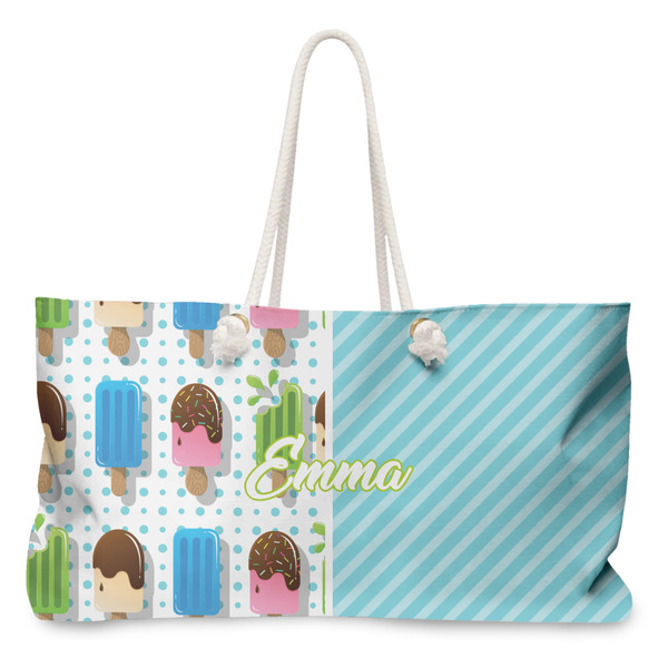 Custom Popsicles and Polka Dots Large Tote Bag with Rope Handles (Personalized)