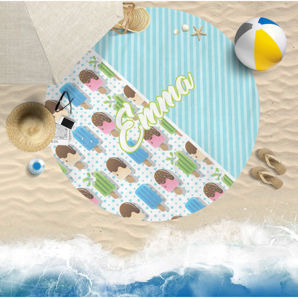 Popsicles and Polka Dots Round Beach Towel Lifestyle