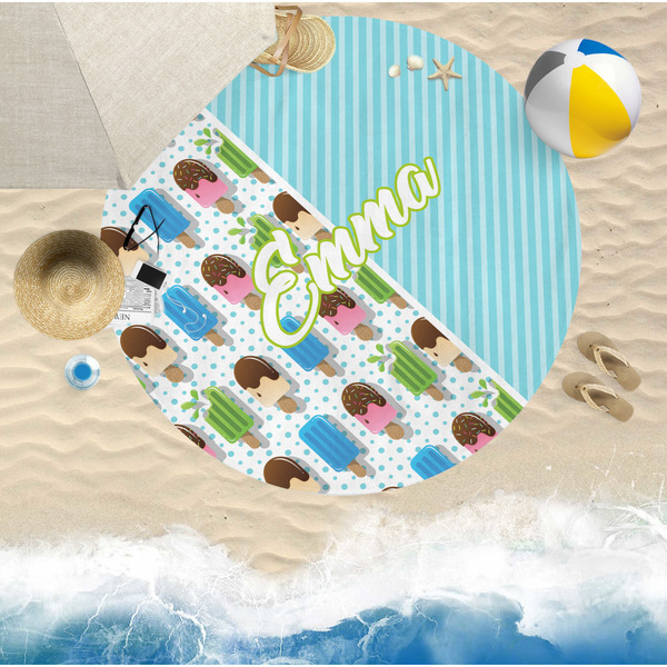 Popsicles and Polka Dots Round Beach Towel Lifestyle