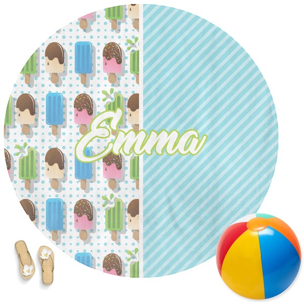 Custom Popsicles and Polka Dots Round Beach Towel (Personalized)