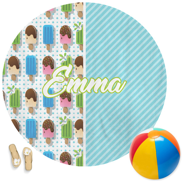 Custom Popsicles and Polka Dots Round Beach Towel (Personalized)