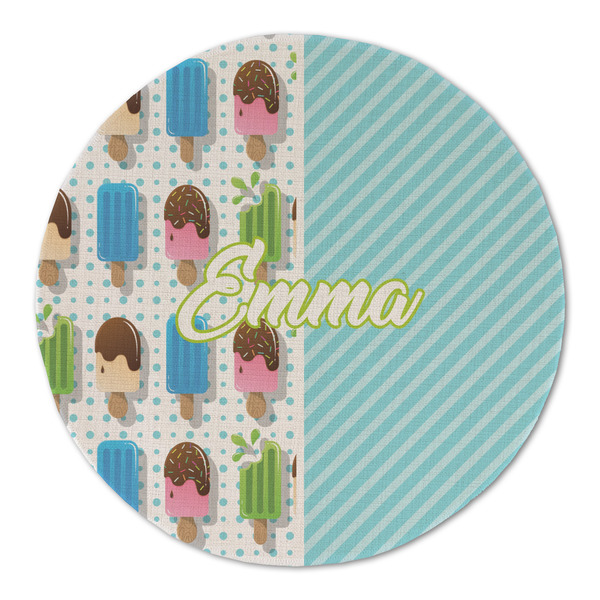 Custom Popsicles and Polka Dots Round Linen Placemat - Single Sided (Personalized)