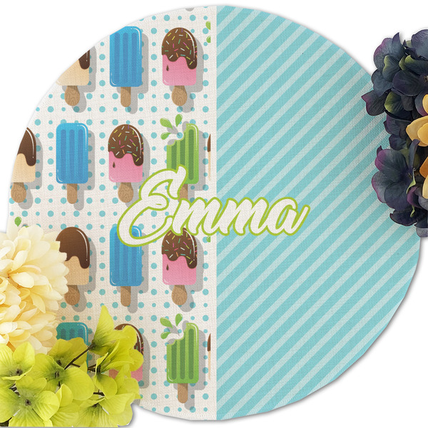 Popsicles and Polka Dots Round Linen Placemats - Front (w flowers)