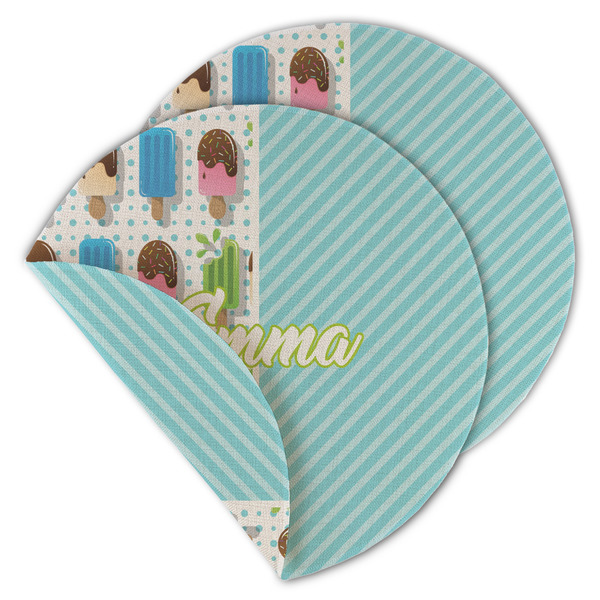 Custom Popsicles and Polka Dots Round Linen Placemat - Double Sided (Personalized)