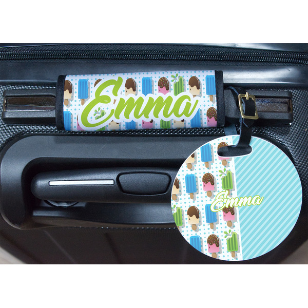 Popsicles and Polka Dots Round Luggage Tag & Handle Wrap - In Context