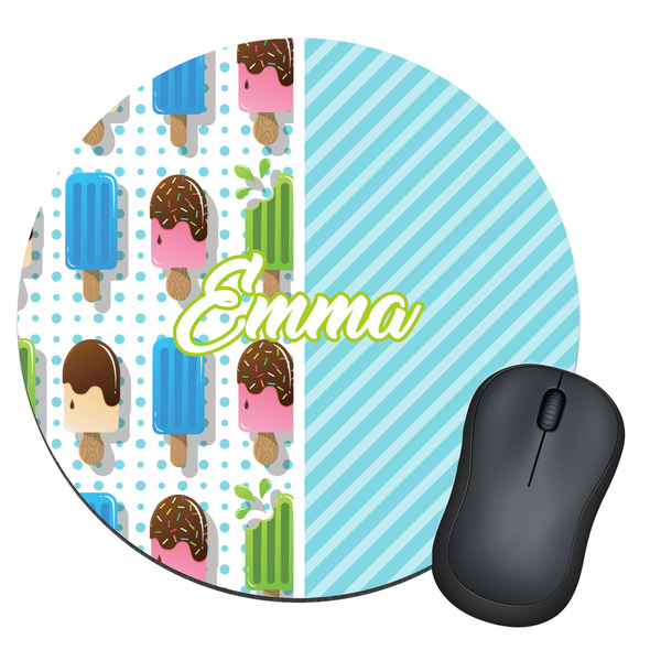 Custom Popsicles and Polka Dots Round Mouse Pad (Personalized)