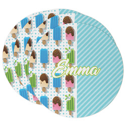 Popsicles and Polka Dots Round Paper Coasters w/ Name or Text