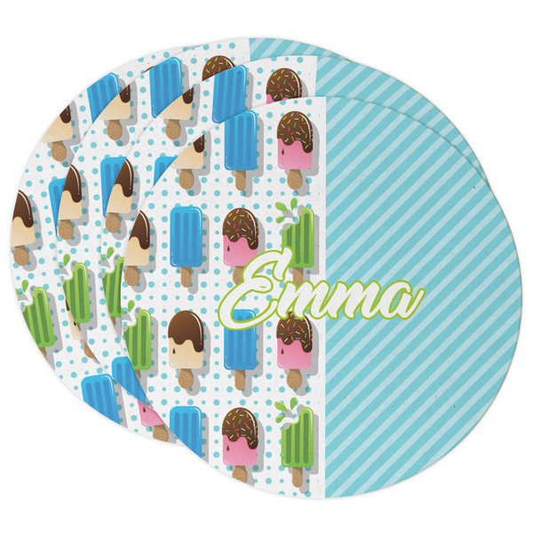 Custom Popsicles and Polka Dots Round Paper Coasters w/ Name or Text