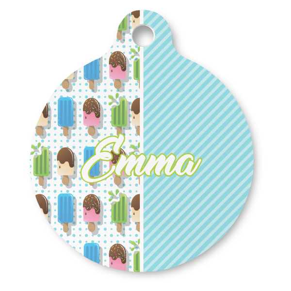 Custom Popsicles and Polka Dots Round Pet ID Tag - Large (Personalized)