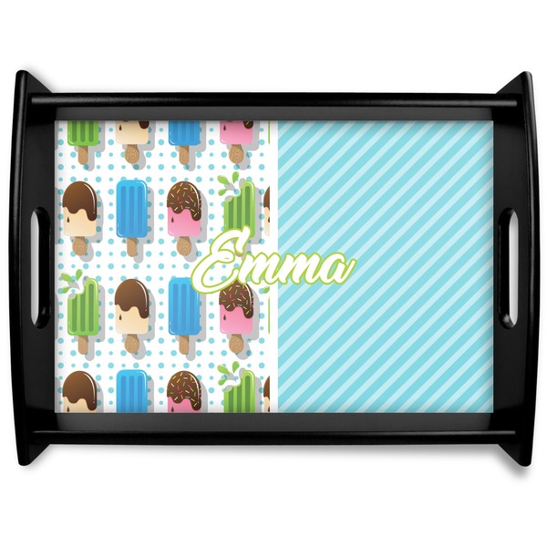 Custom Popsicles and Polka Dots Black Wooden Tray - Large (Personalized)