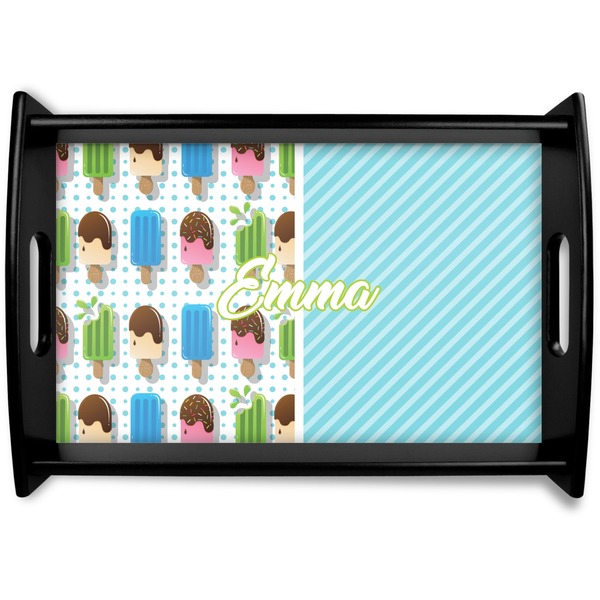 Custom Popsicles and Polka Dots Black Wooden Tray - Small (Personalized)