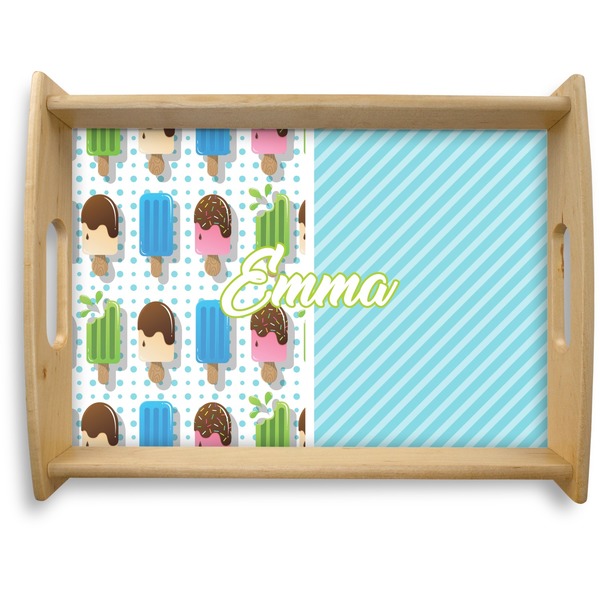 Custom Popsicles and Polka Dots Natural Wooden Tray - Large (Personalized)