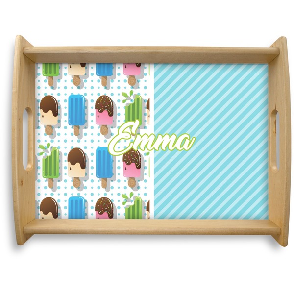 Custom Popsicles and Polka Dots Natural Wooden Tray - Large (Personalized)