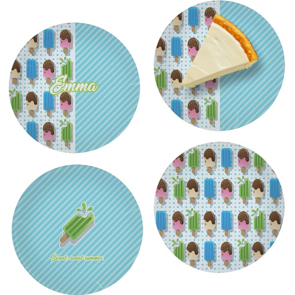 Custom Popsicles and Polka Dots Set of 4 Glass Appetizer / Dessert Plate 8" (Personalized)